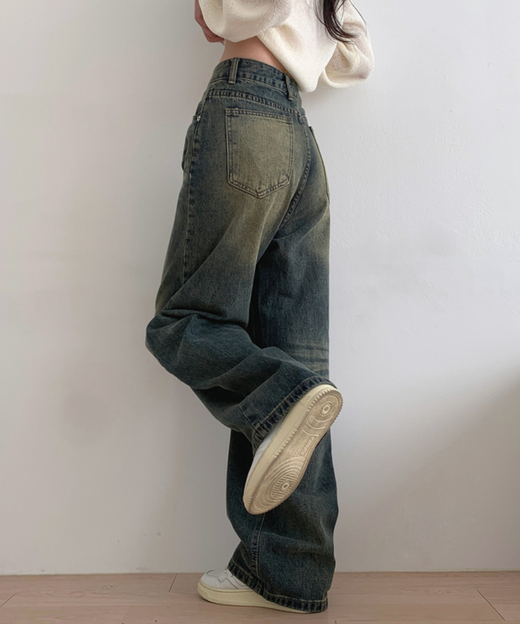 ハイウエストウォッシュドデニムパンツ DEEP DENIM