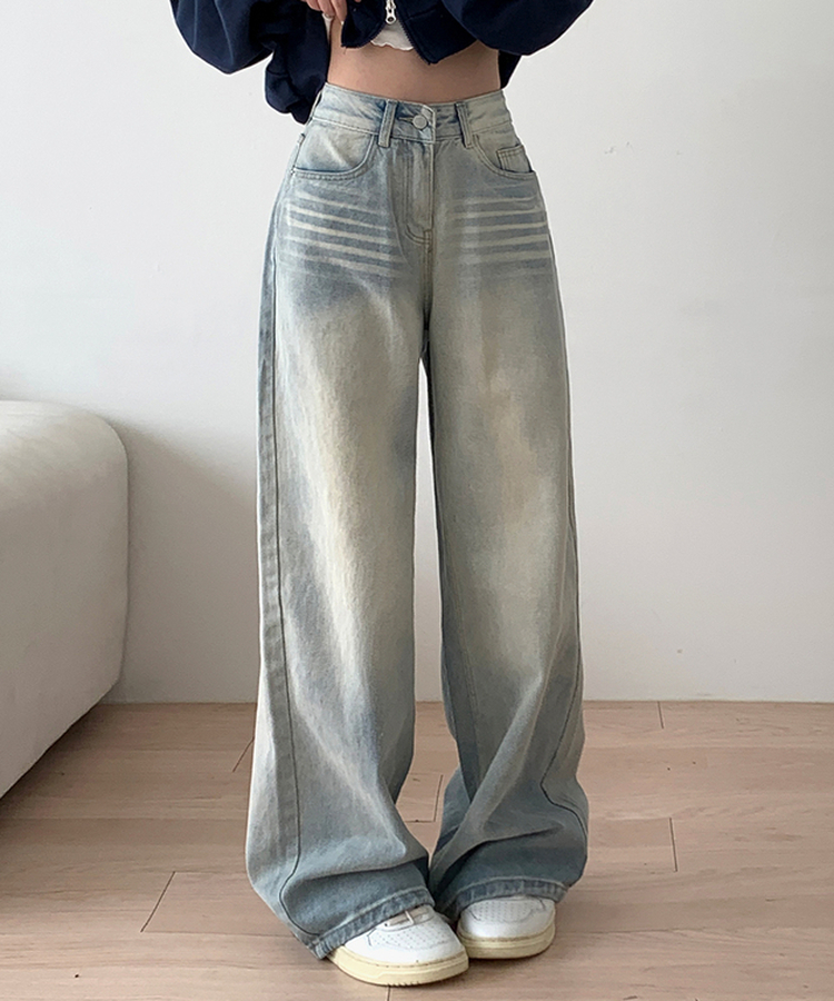 ハイウエストウォッシュドデニムパンツ LIGHT DENIM