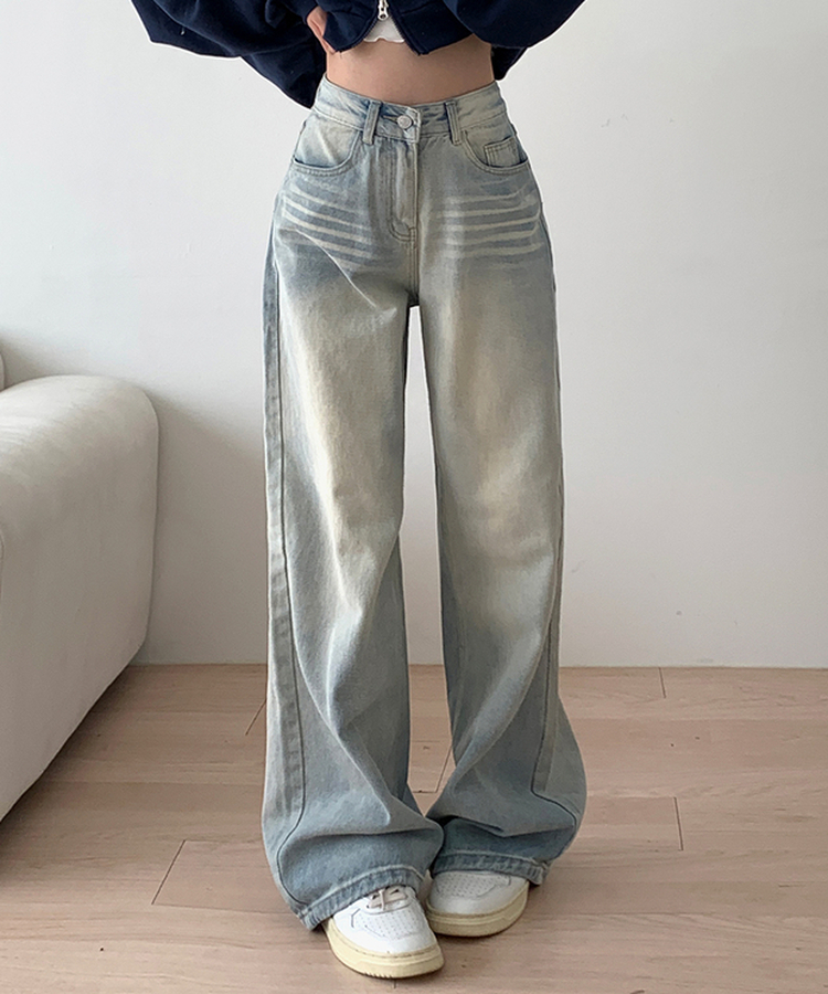 ハイウエストウォッシュドデニムパンツ LIGHT DENIM