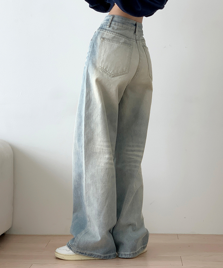 ハイウエストウォッシュドデニムパンツ LIGHT DENIM