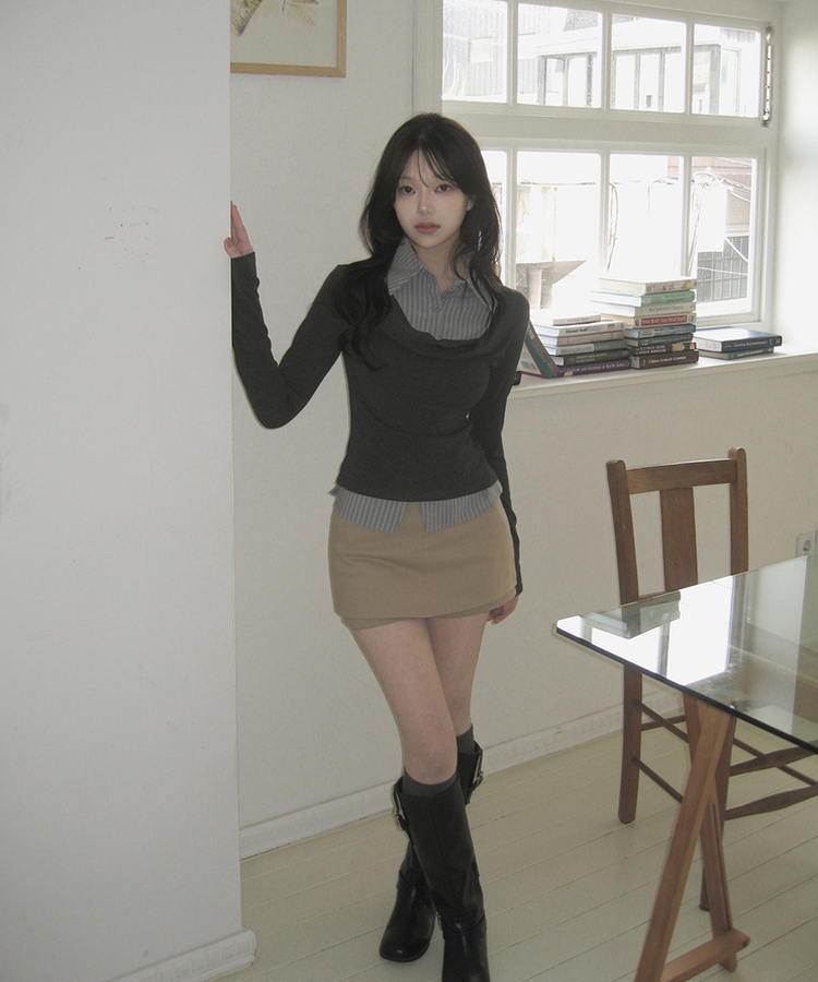 ドレープシャツレイヤード長袖Tシャツ DEEP GRAY