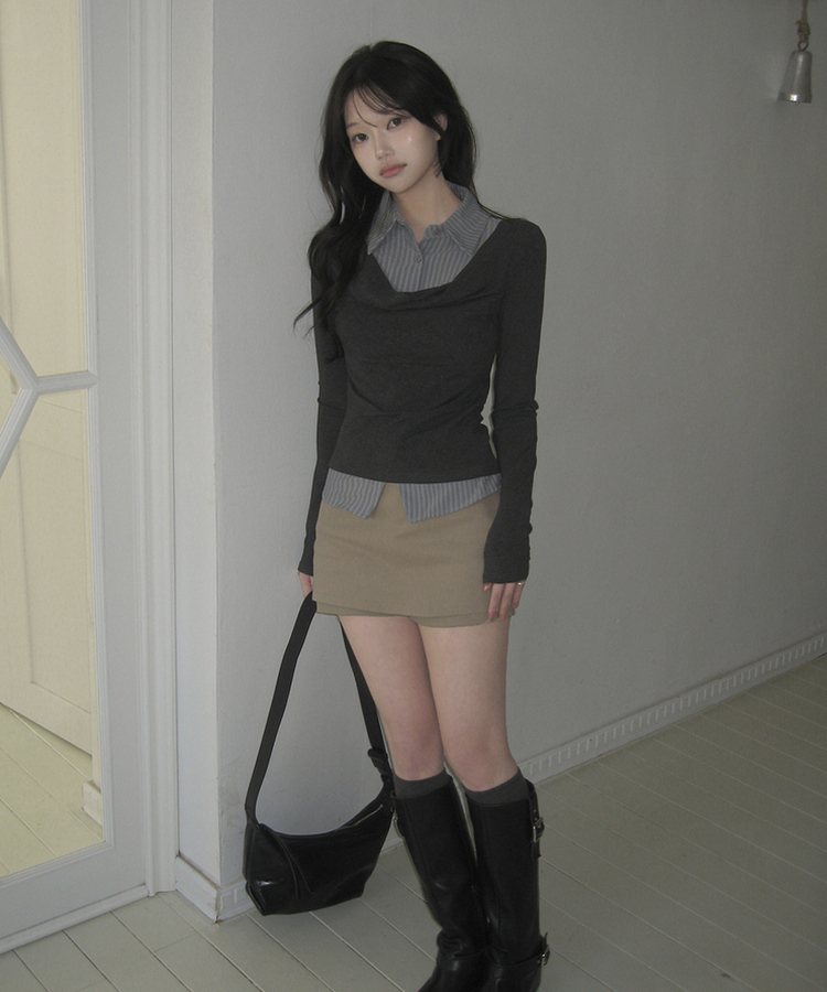 ドレープシャツレイヤード長袖Tシャツ DEEP GRAY