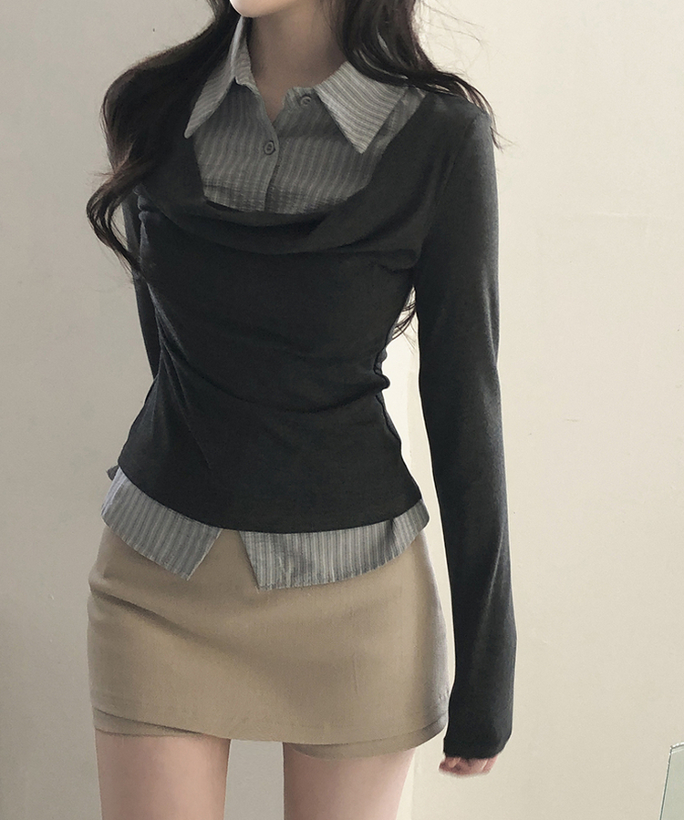 ドレープシャツレイヤード長袖Tシャツ DEEP GRAY