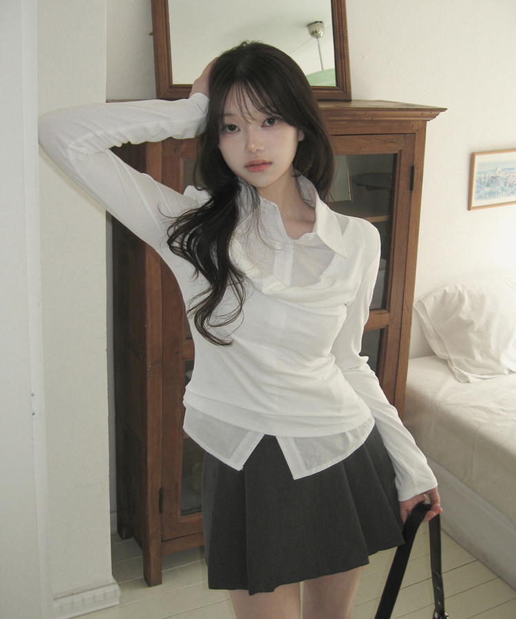 ドレープシャツレイヤード長袖Tシャツ IVORY