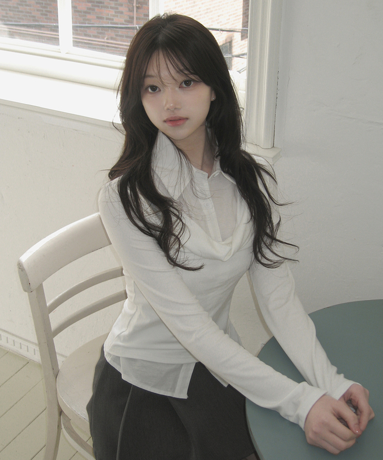 ドレープシャツレイヤード長袖Tシャツ IVORY