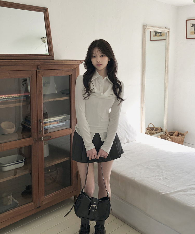 ドレープシャツレイヤード長袖Tシャツ IVORY