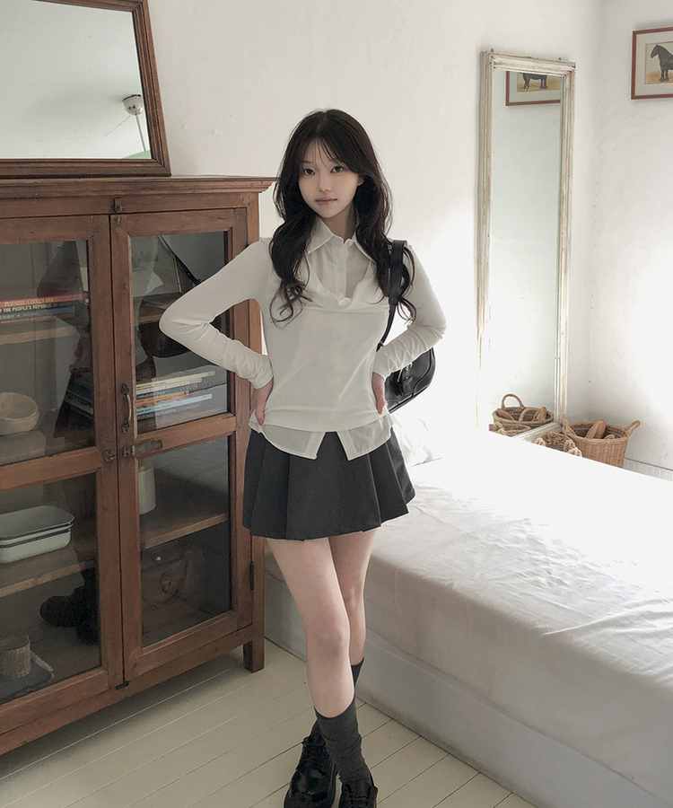 ドレープシャツレイヤード長袖Tシャツ IVORY