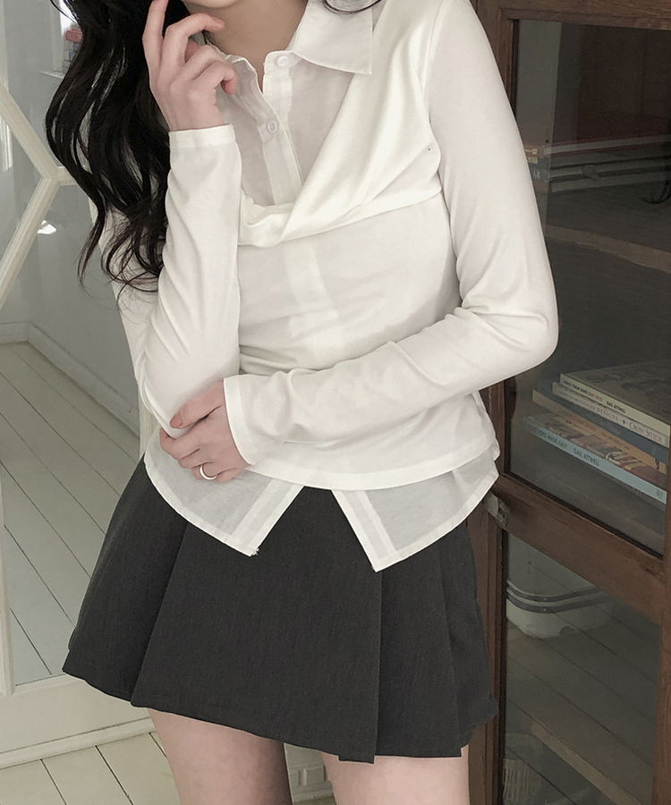 ドレープシャツレイヤード長袖Tシャツ IVORY