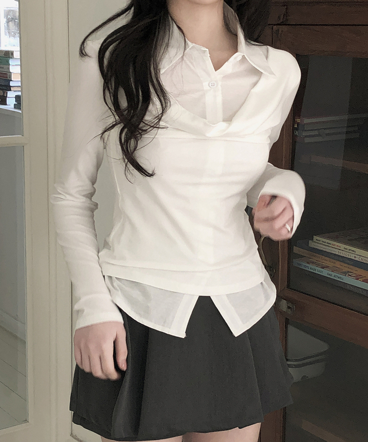 ドレープシャツレイヤード長袖Tシャツ IVORY