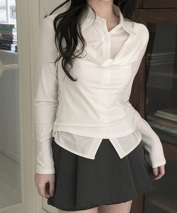 ドレープシャツレイヤード長袖Tシャツ IVORY