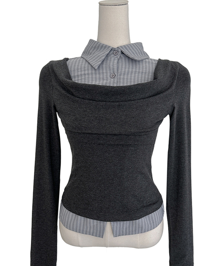 ドレープシャツレイヤード長袖Tシャツ