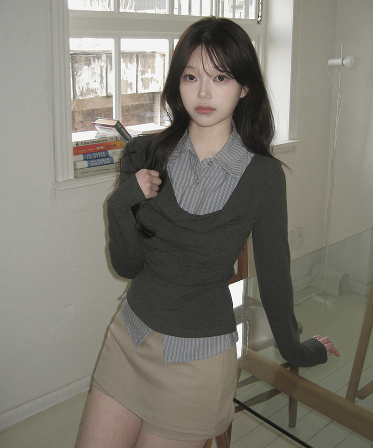 【ベルト付き】Aラインコットンミニスカートパンツ BEIGE