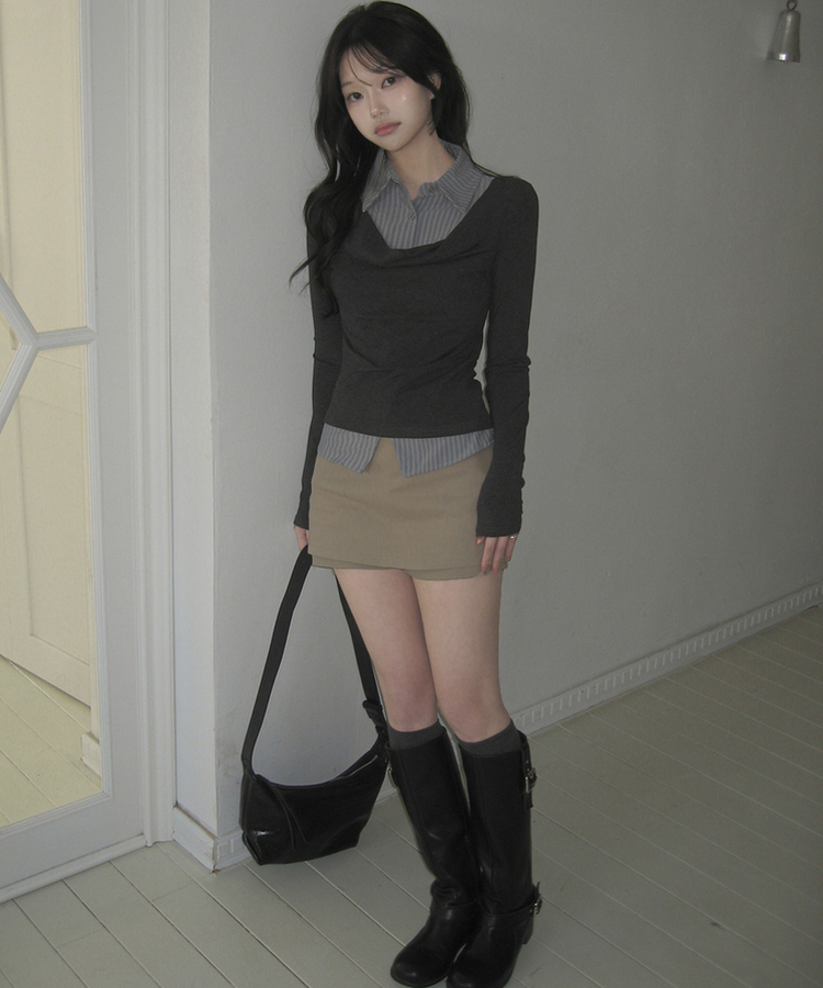 【ベルト付き】Aラインコットンミニスカートパンツ BEIGE