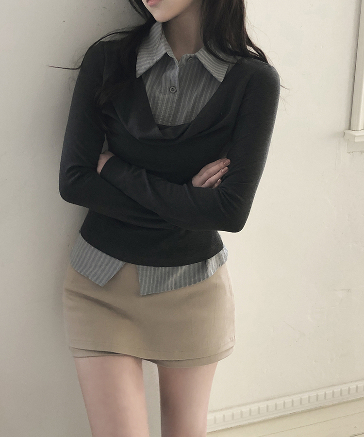 【ベルト付き】Aラインコットンミニスカートパンツ BEIGE