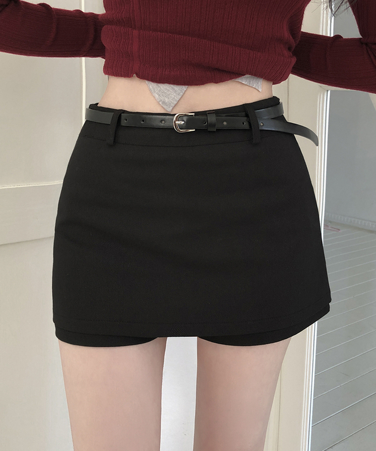 【ベルト付き】Aラインコットンミニスカートパンツ BLACK