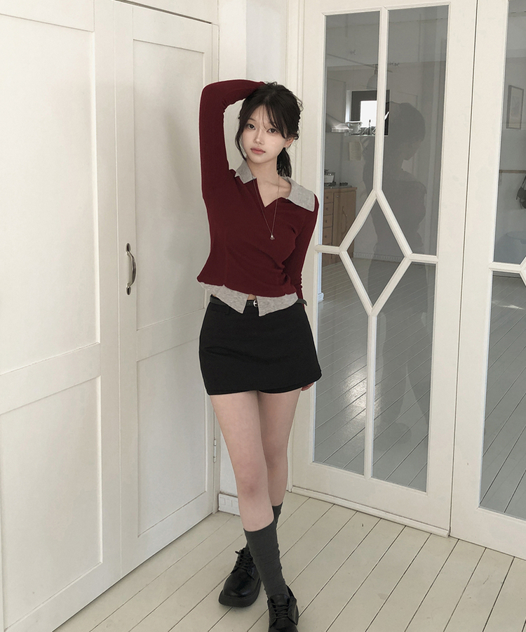 【ベルト付き】Aラインコットンミニスカートパンツ BLACK