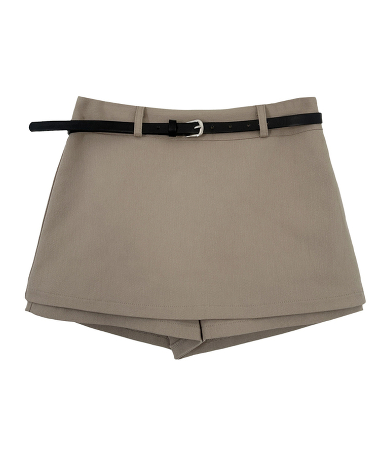 【ベルト付き】Aラインコットンミニスカートパンツ