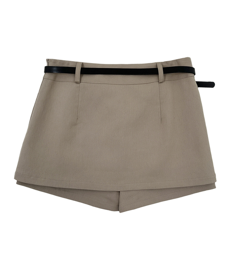 【ベルト付き】Aラインコットンミニスカートパンツ