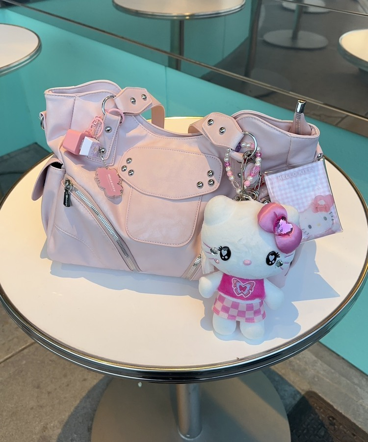 スタッズレザークロスバッグ PINK