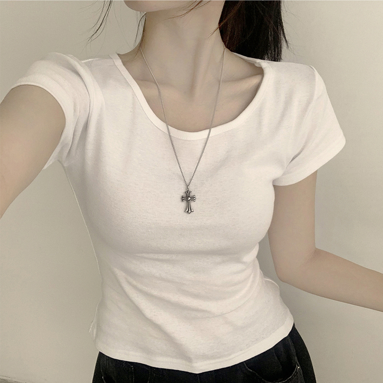 [여름필수/살빠진핏!] 쫀~득한 소재감의, 모찌 라운드 무지 봄 여름 세미 크롭 반팔 티셔츠 베이직 반팔티 허리잘록 상의 5color 아이보리