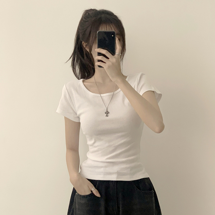 [여름필수/살빠진핏!] 쫀~득한 소재감의, 모찌 라운드 무지 봄 여름 세미 크롭 반팔 티셔츠 베이직 반팔티 허리잘록 상의 5color 아이보리