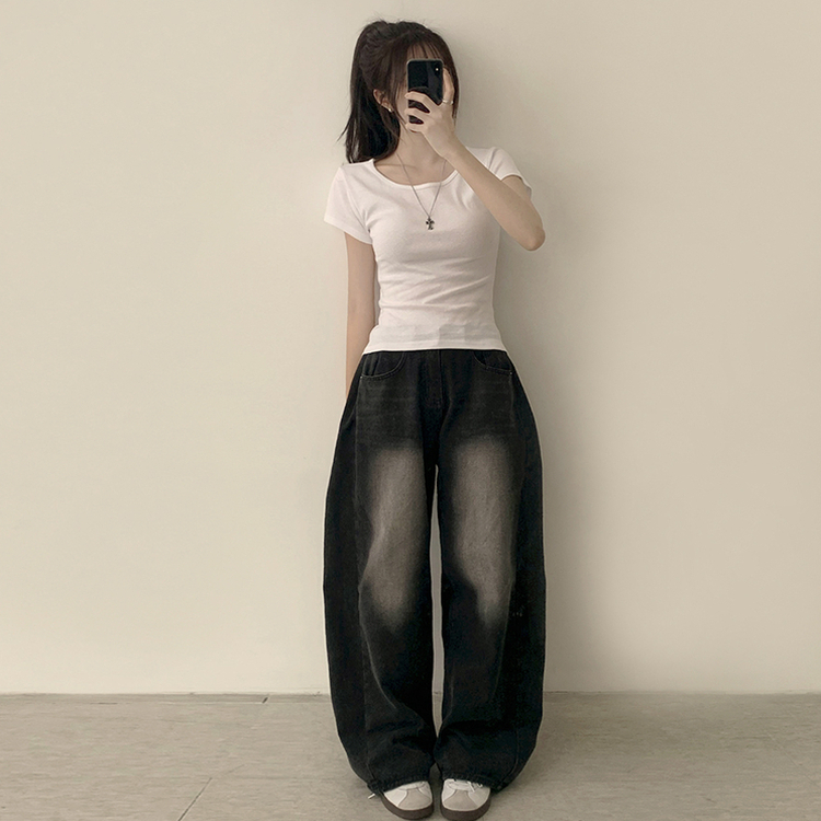 [여름필수/살빠진핏!] 쫀~득한 소재감의, 모찌 라운드 무지 봄 여름 세미 크롭 반팔 티셔츠 베이직 반팔티 허리잘록 상의 5color 아이보리