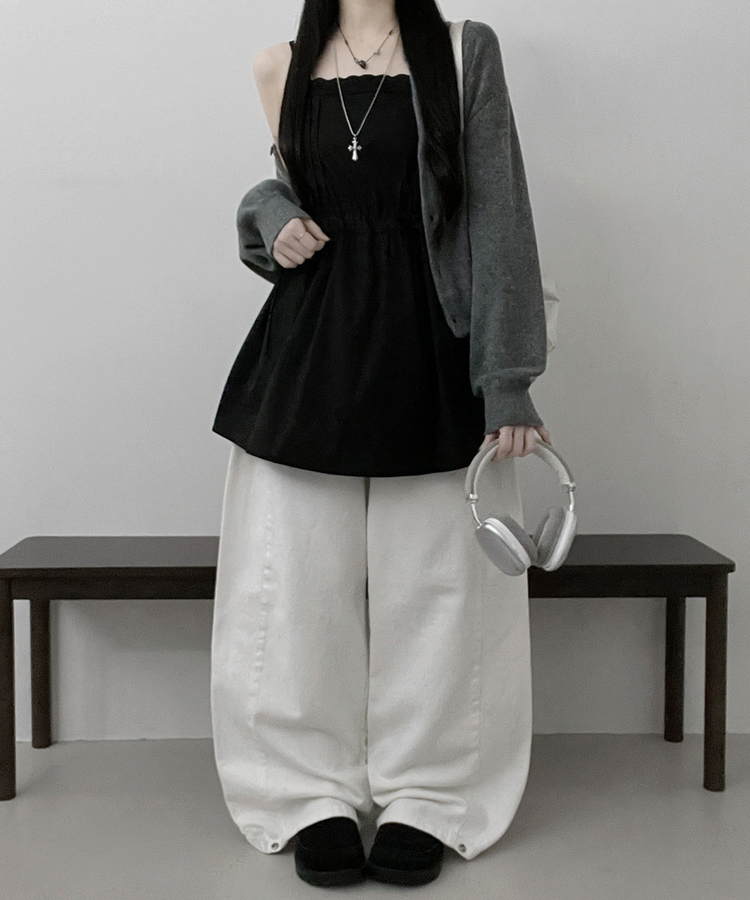 [레이어드/끈조절]핀턱레이스코튼스트링프릴레이어드미니끈원피스(2color) 블랙