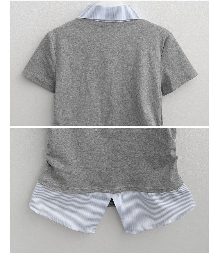 반팔ver오카스트라이프셔츠레이어드브이넥반팔티