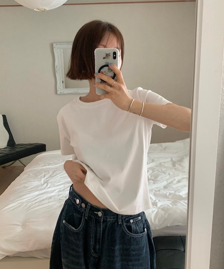 ベーシックコットンラウンド半袖Tシャツ(5color) IVORY