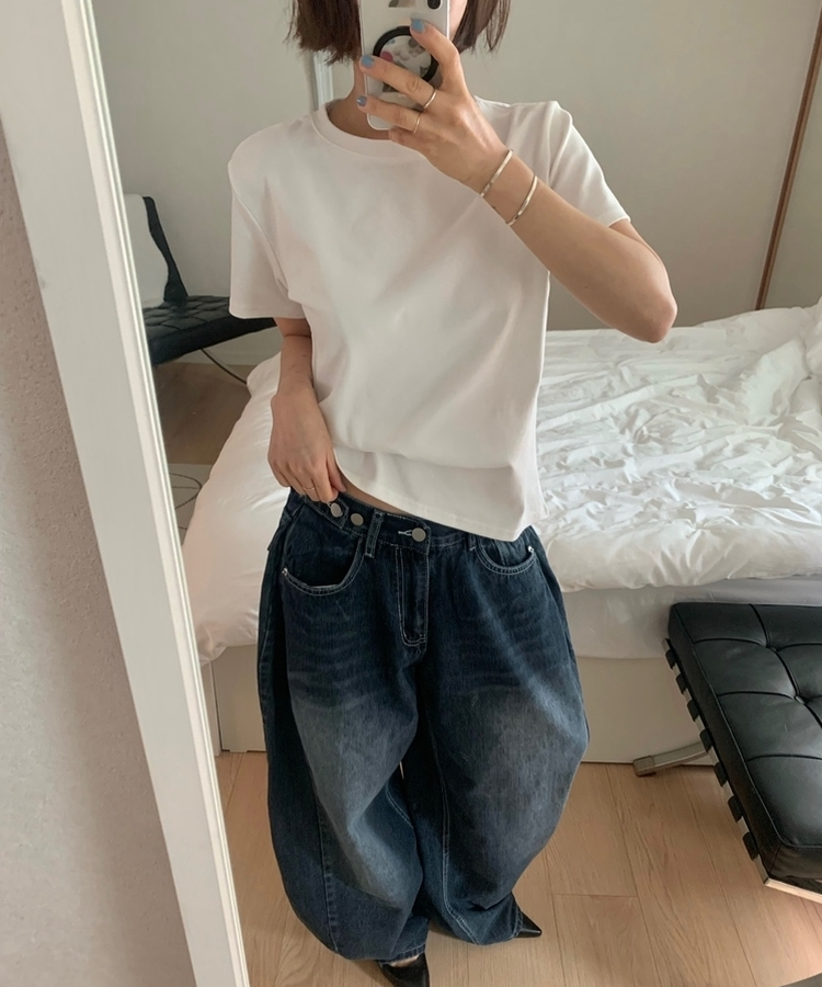 ベーシックコットンラウンド半袖Tシャツ(5color) IVORY