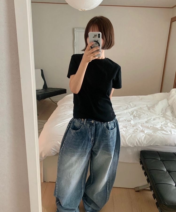 ベーシックコットンラウンド半袖Tシャツ(5color) BLACK