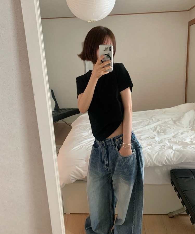 ベーシックコットンラウンド半袖Tシャツ(5color) BLACK