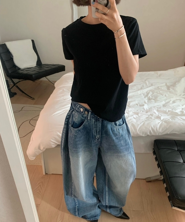 ベーシックコットンラウンド半袖Tシャツ(5color) BLACK