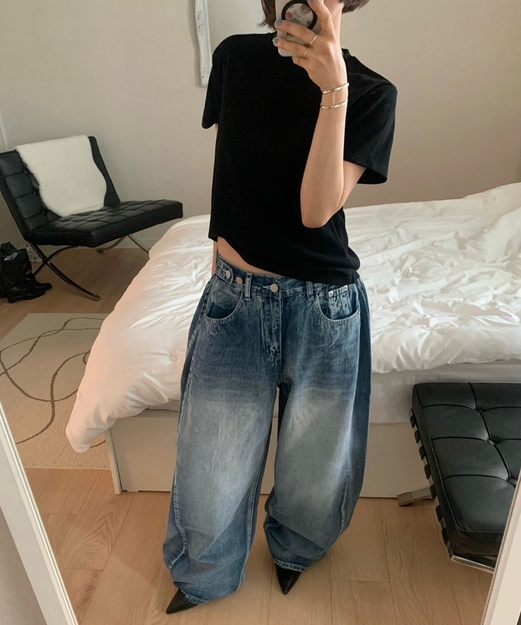 ベーシックコットンラウンド半袖Tシャツ(5color) BLACK