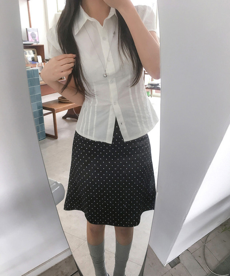 ピンテック半袖シャツブラウス(5color) IVORY