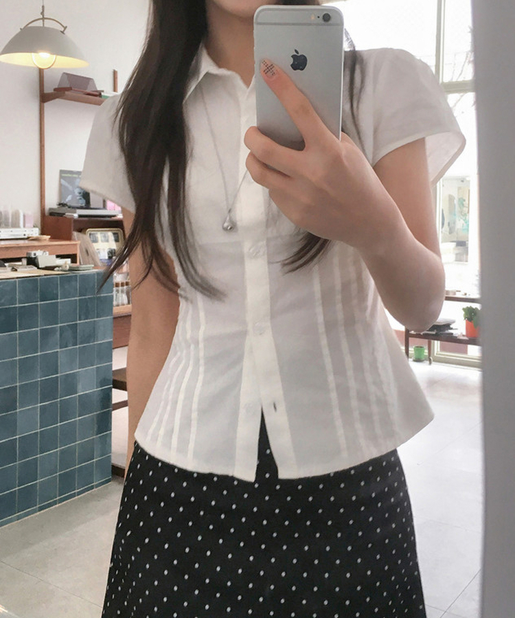 ピンテック半袖シャツブラウス(5color) IVORY