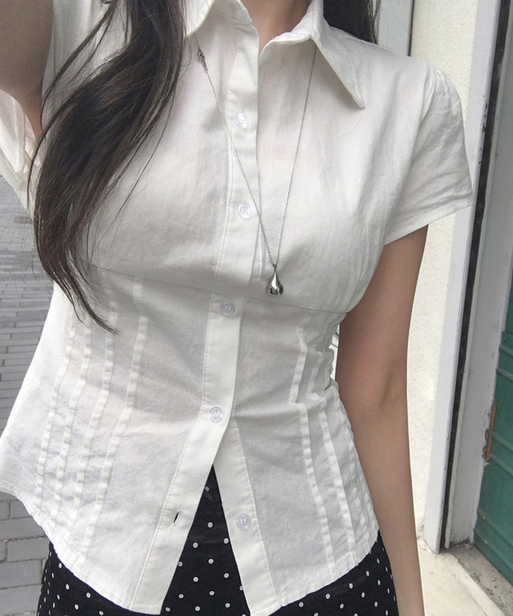 ピンテック半袖シャツブラウス(5color) IVORY