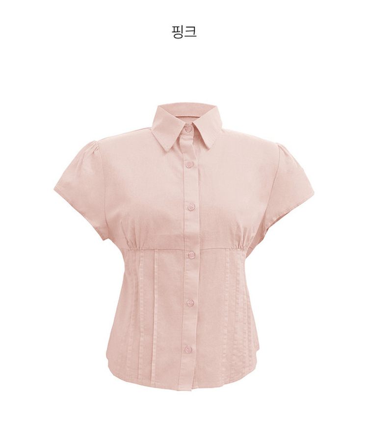 ピンテック半袖シャツブラウス(5color)