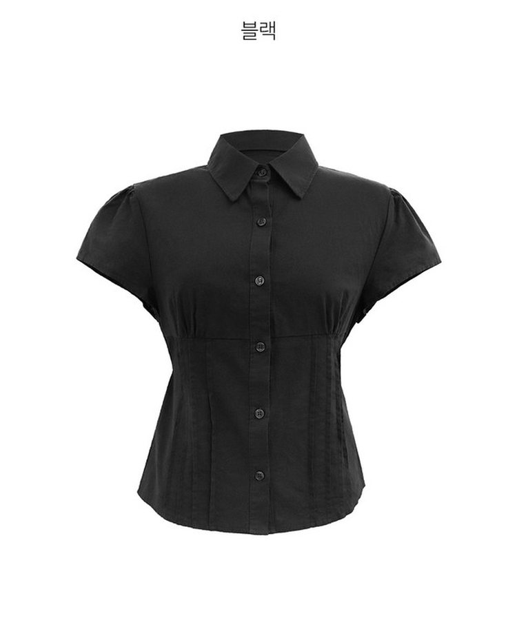 ピンテック半袖シャツブラウス(5color)