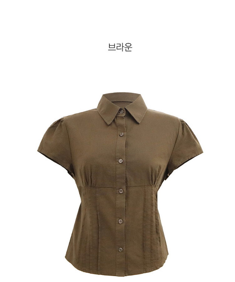 ピンテック半袖シャツブラウス(5color)