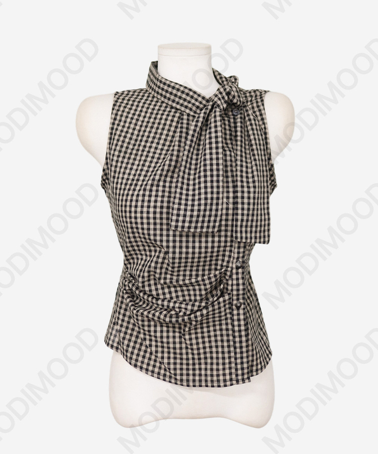 リボンチェックノースリーブブラウス