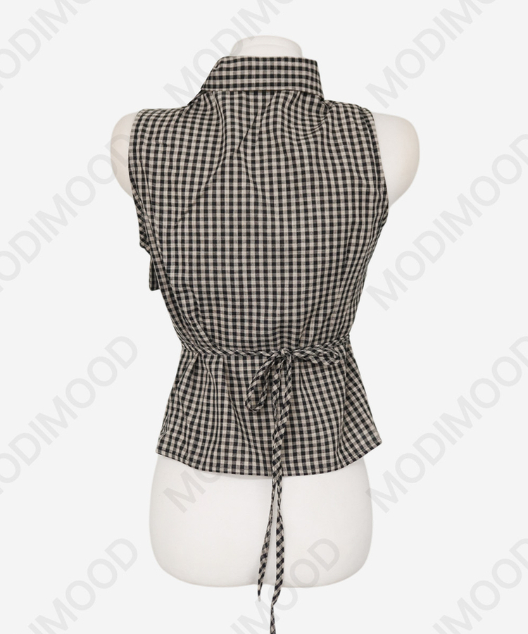 リボンチェックノースリーブブラウス