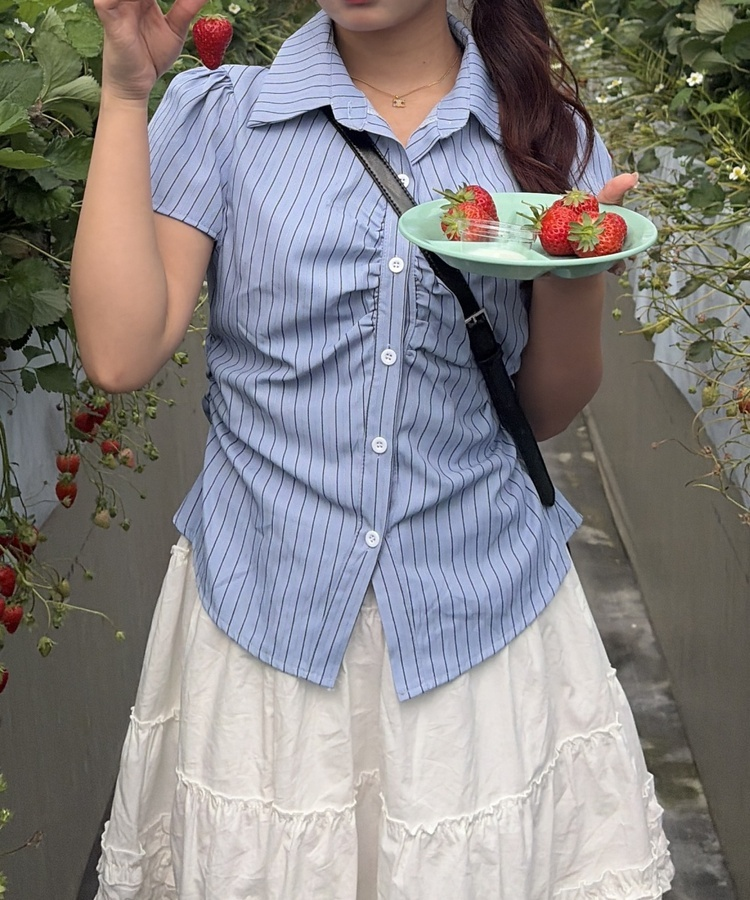 ストライプ半袖シャツブラウス STRIPE