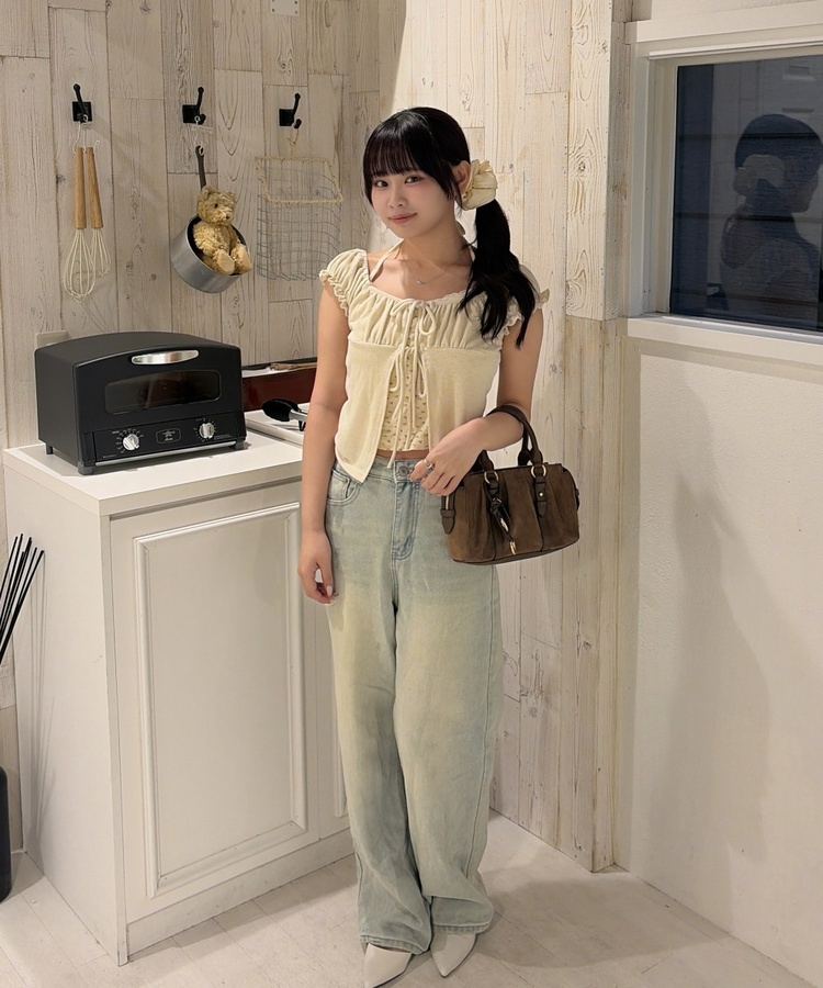 リボンレイヤードパフスリーブトップス BEIGE