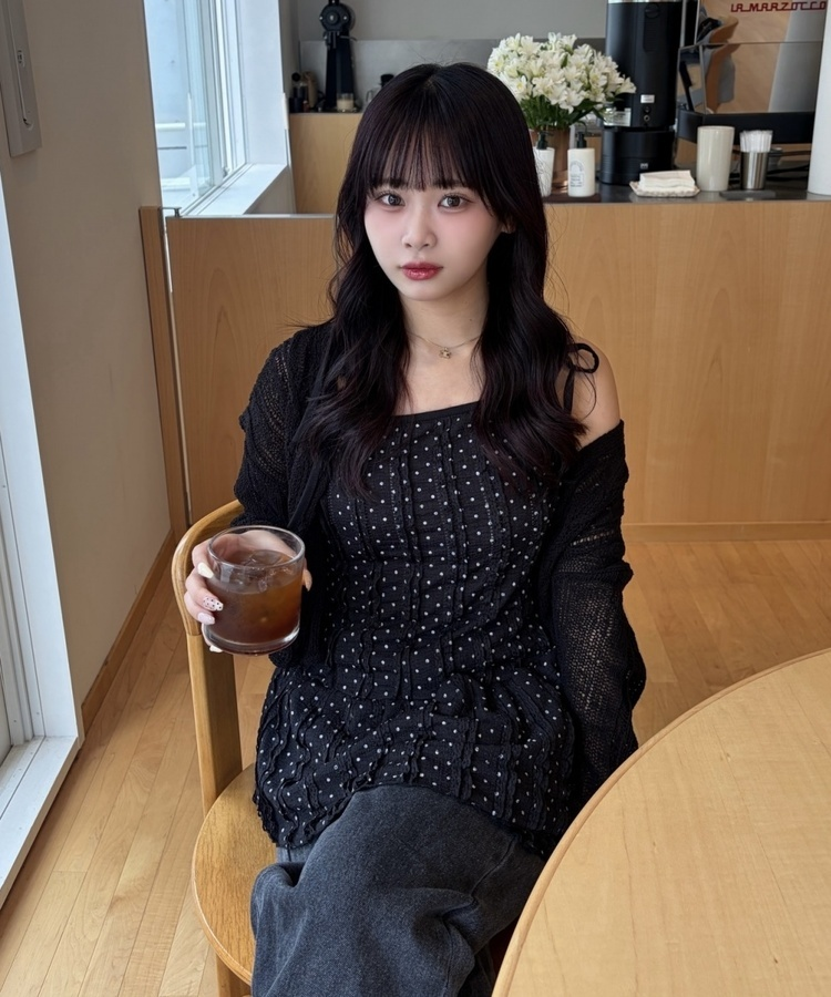 도트 리본 끈 미니 원피스 블랙