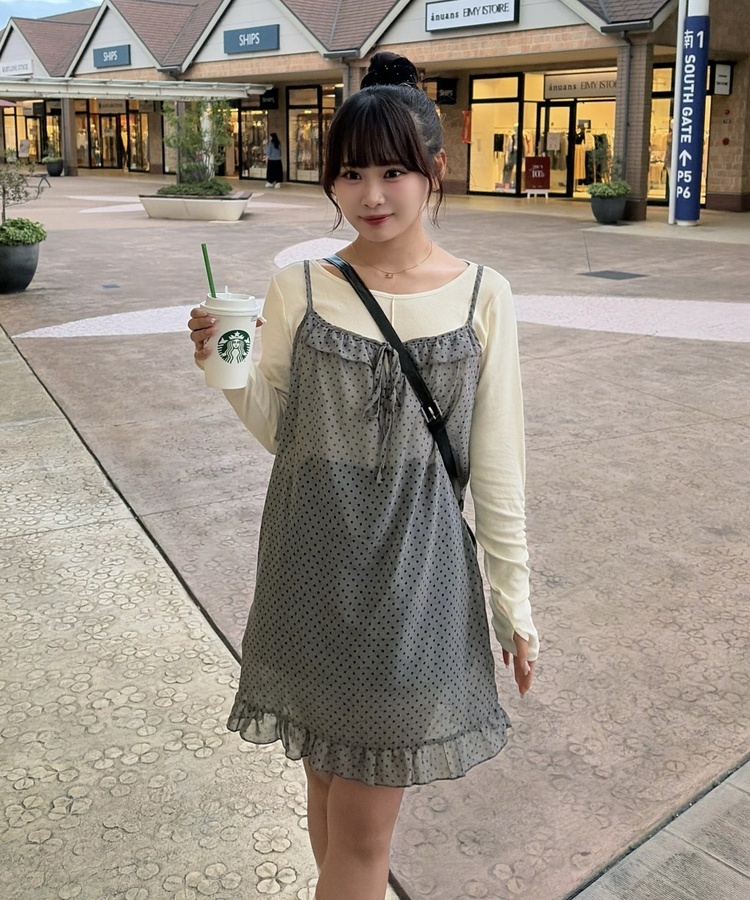 ドットシアーキャミワンピース CHARCOAL