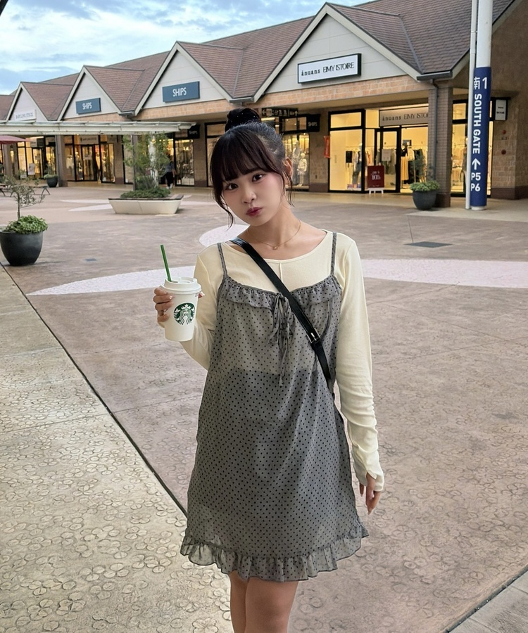 ドットシアーキャミワンピース CHARCOAL