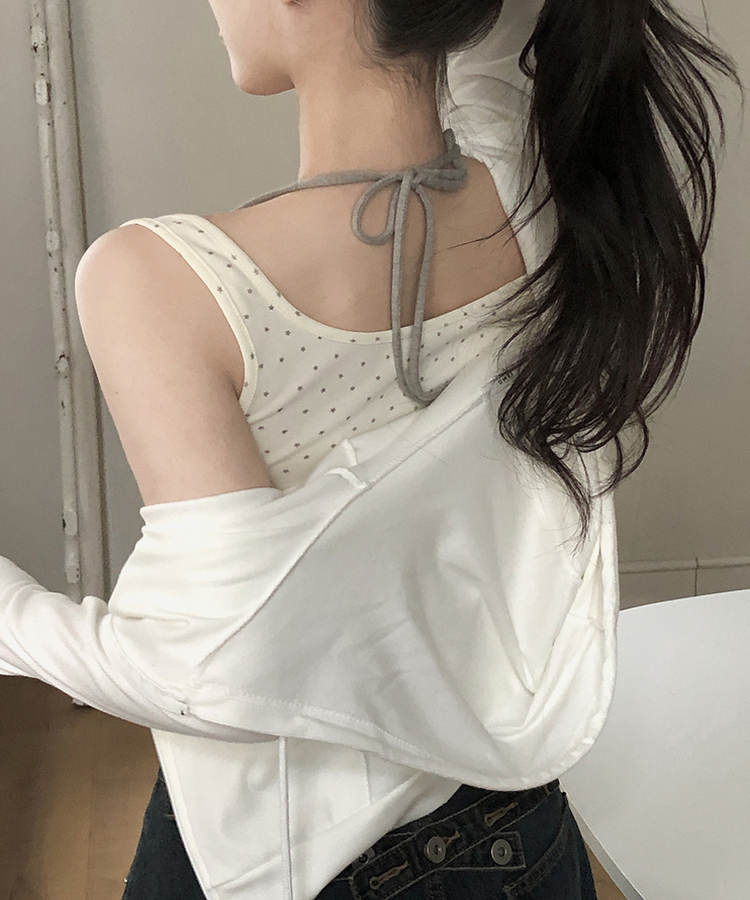 リブセミクロップドフードジップアップ WHITE