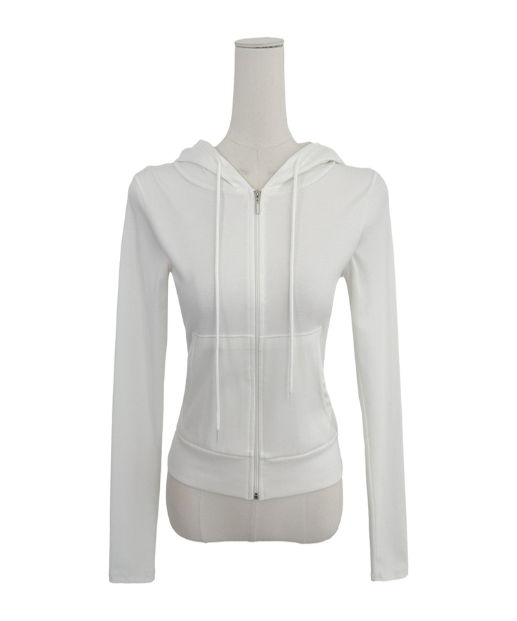 リブセミクロップドフードジップアップ