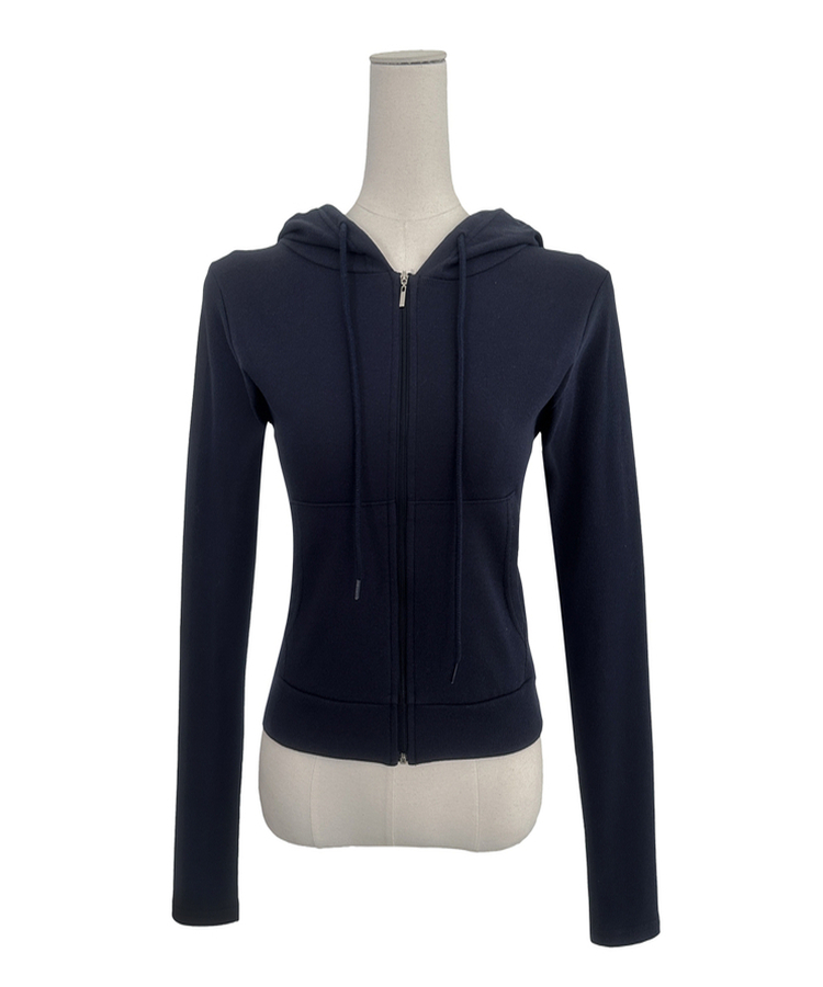 リブセミクロップドフードジップアップ